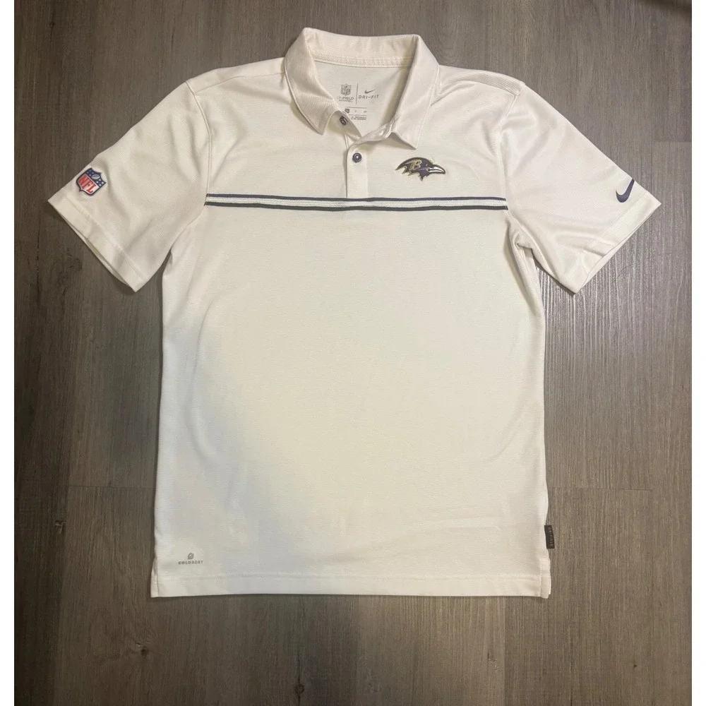 Nike Polo Shirt Mens S White Baltimore Ravens NFL Onfield Dri-FIT Short Sleeve